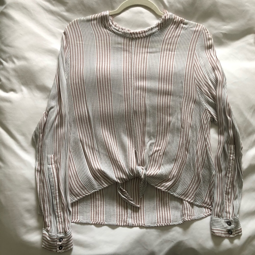 Vici Long Sleeve Distressed Blouse